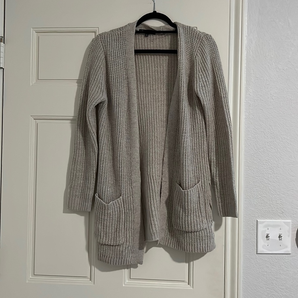 Tan knit cardigan with side ties